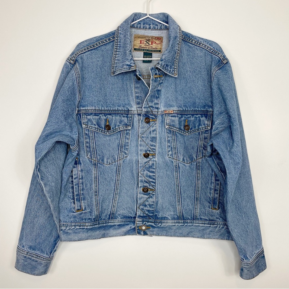 Vintage 90's EXP Jeans By Express Blue Denim Trucker Jacket - Picture 1 of 10